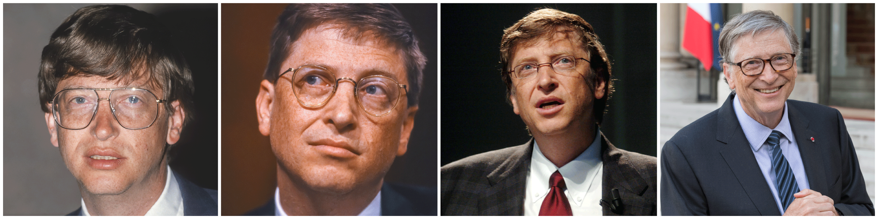 Four pictures of Bill Gates. 